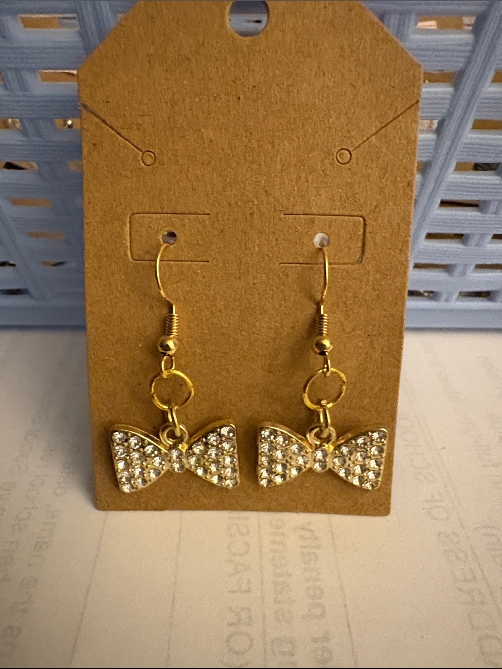 Gold Crystal Bow Drop Earrings